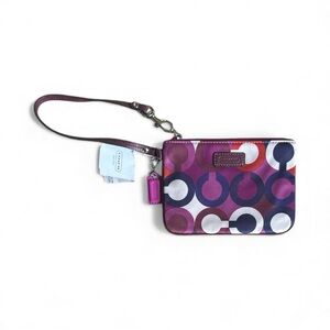💖 NWT Coach Op Art Wristlet | Plum & Pink Multicolor Signature Zip Pouch ✨